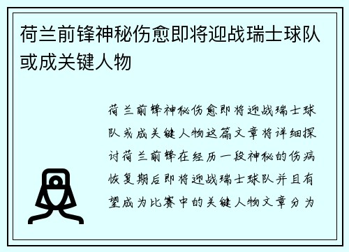 荷兰前锋神秘伤愈即将迎战瑞士球队或成关键人物